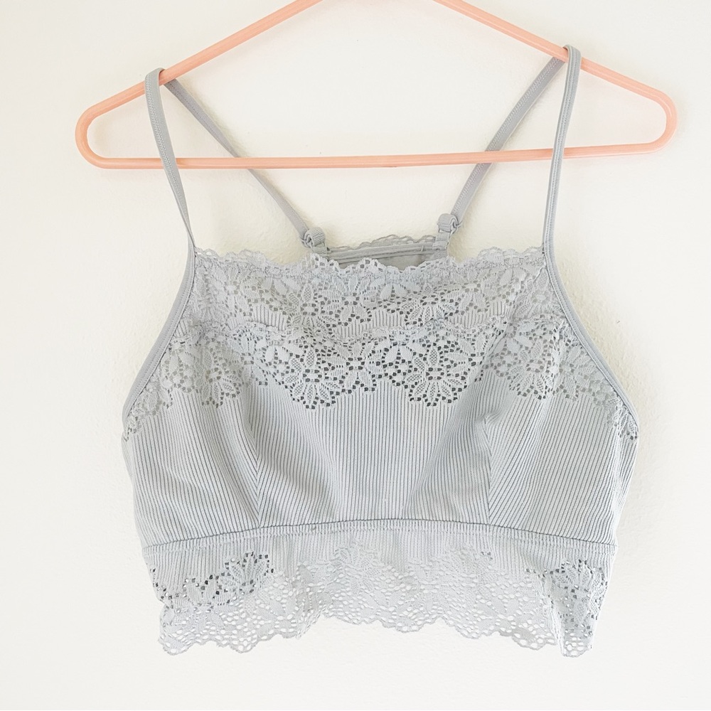 Aerie High Neck Gray Floral Bralette Size XL
